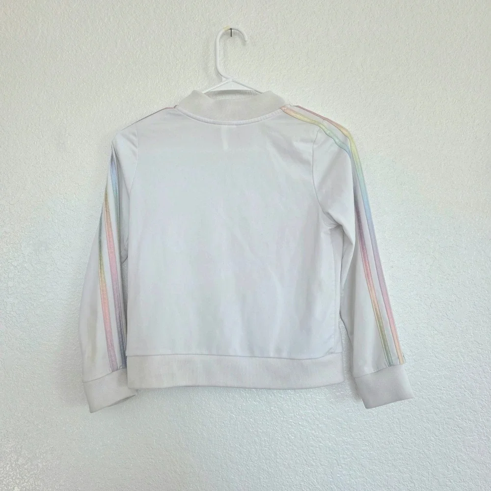 Adidas Girls Track Jacket White‎ Rainbow Stripe Full Zip Size 10 12 Polyester